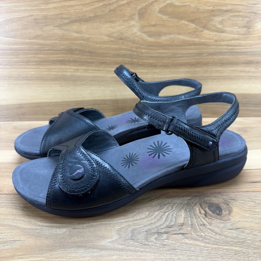 Dansko Iris Sandals 11 EU 41 Black Leather Comfort Ankle Strap Flats - Picture 2 of 12